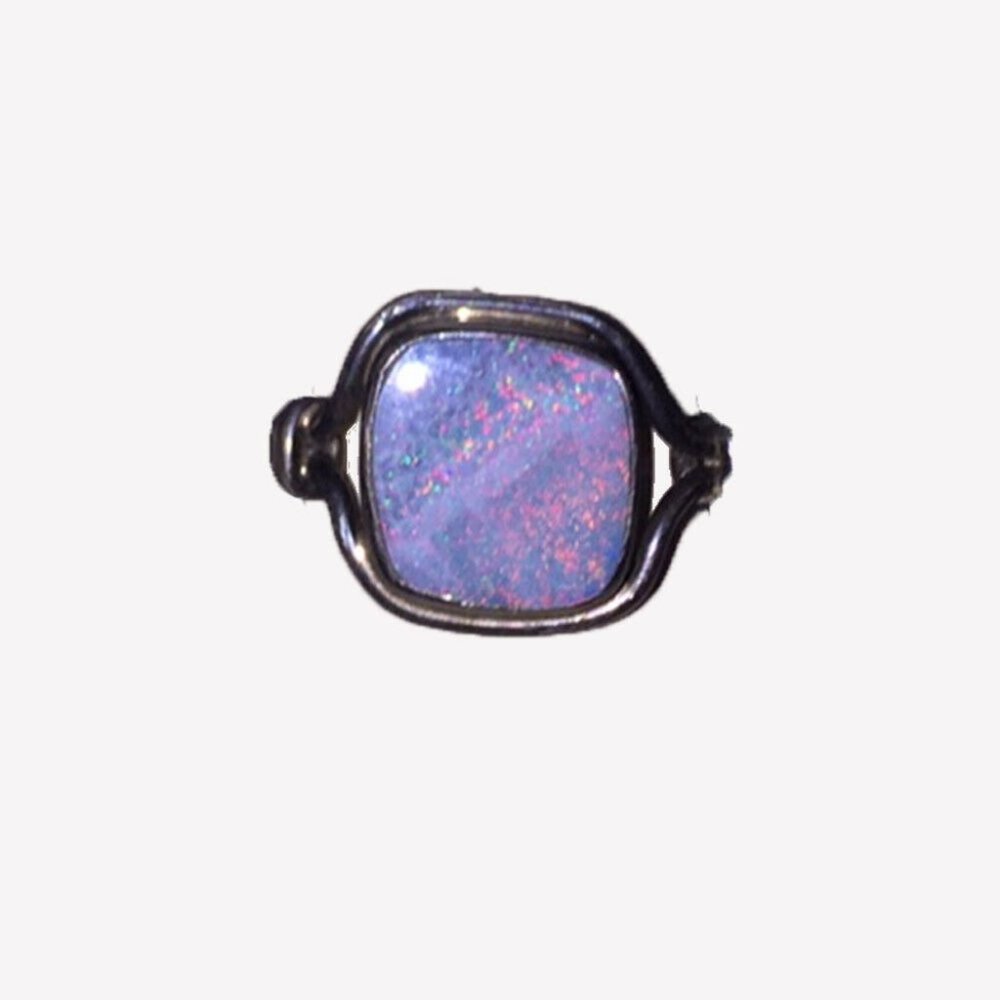 Square Opal Sterling Silver Ring - image 1